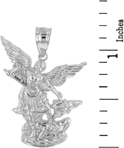 Vista 2 de Colgante de plata de ley 925 con certificado de San Miguel Arcángel (1.35"), Plata esterlina