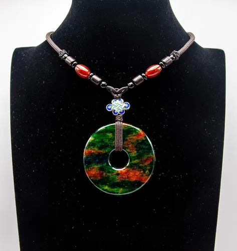 Vista 4 de Handmade Lucky Buckle Necklace, Seven Color Jade Natural Stone Pendant Necklace, Donut Shape Lucky Amulet, Gift for Women and Best Friend