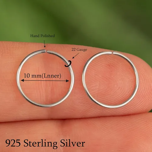 Vista 35 de Aretes de aro de oro de plata – Aretes de aro para mujer, dos piezas de aros de plata fina rellenos de oro, aro de hélice, anillo de tragus, aro