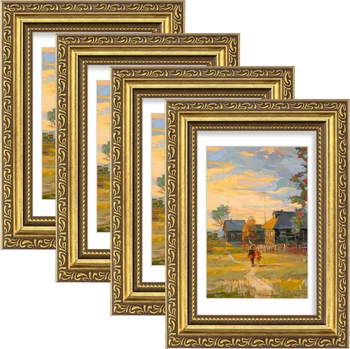 Vista 29 de eletecpro 8x10 Vintage Picture Frame, Glass Cover, Gold, 4-Pack Dorado