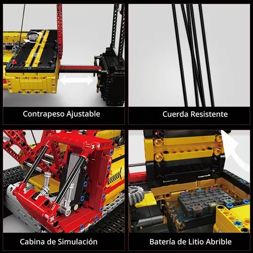 Vista 5 de Mould King Grúa sobre orugas LR13000, kit de bloques de construcción, modelo de grúas de vehículos de construcción técnica con control remoto L-17015