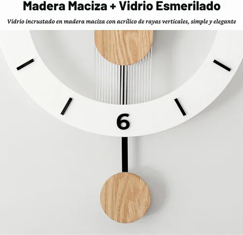 Vista 4 de Ergocar Reloj oscilante de madera, reloj colgante de madera con números romanos, adecuado para sala de estar, cocina, dormitorio, oficina