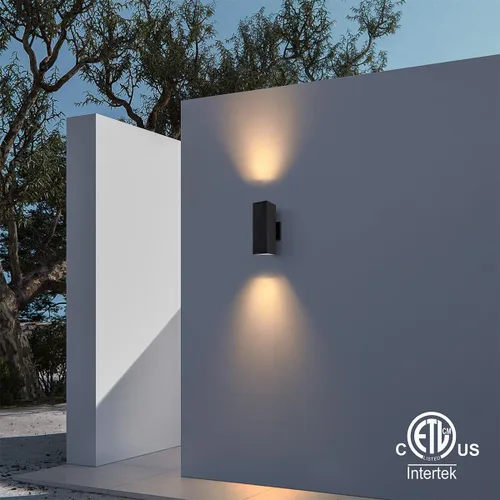 Vista 3 de mirrea Moderna luz de porche al aire libre en 2 luces con tubo rectangular de aluminio y cubierta de vidrio templado, aplique de pared impermeable