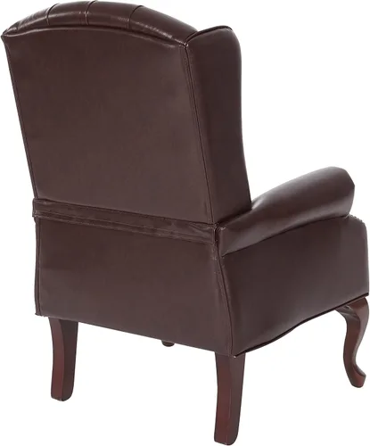 Vista 5 de Sillón clásico de oficina con brazos sólidos, respaldo alto, Metal Madera, Marrón
