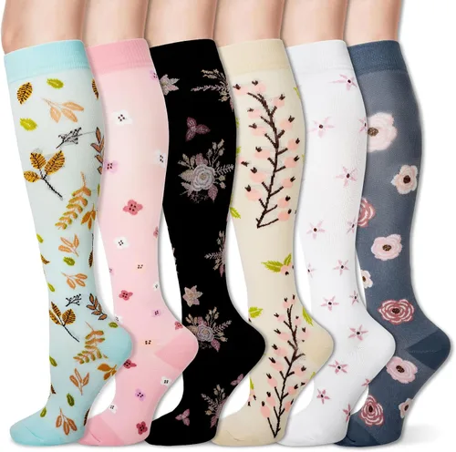 Vista 10 de LEOSTEP Calcetines de compresión para mujeres y hombres, para circulación, medias altas hasta la rodilla para enfermeras, ciclismo, senderismo