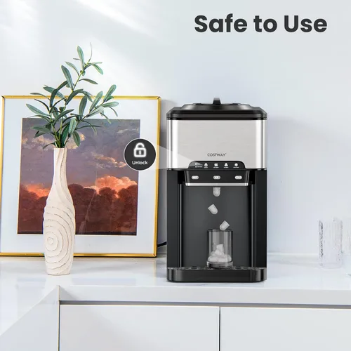 Vista 5 de COSTWAY Dispensador de agua con máquina de hielo, capacidad para botella de 3 a 5 galones, máquina enfriadora de agua fría caliente de carga