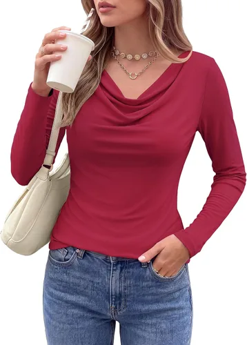 Vista 8 de PRETTYGARDEN Tops de cuello redondo para mujer, camisa de manga larga a la Negro