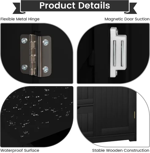Vista 7 de COSTWAY Armario de almacenamiento de baño, organizador de almacenamiento de madera con 4 cajones profundos y estante ajustable, gabinete de piso