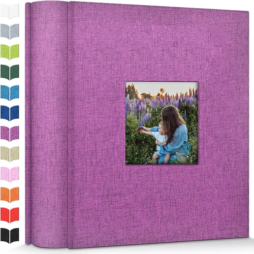 Vista 50 de Álbum de fotos Artfeel 4x6 con 100 bolsillos, álbumes de fotos deslizables, libro de memorias con cubierta de lino y ventana frontal, libro de fotos