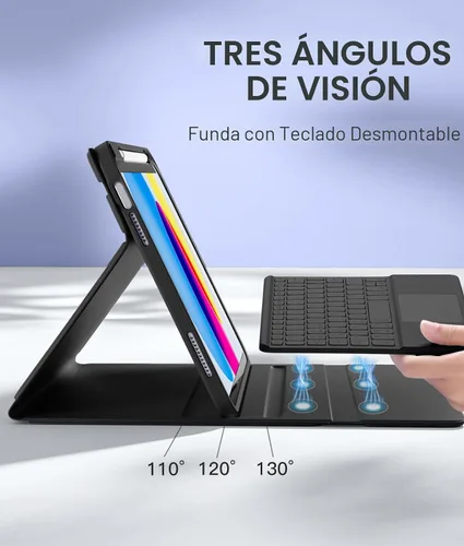Vista 4 de Harvopu Funda compatible con iPad de 11ª y 10ª generación con teclado, funda tipo folio con soporte para Pencil, trackpad multitáctil