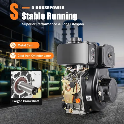 Vista 4 de 247CC 4-Stroke 5HP Micro Tiller Motor de combustible de un solo cilindro Inyección directa 3.6KW Motor horizontal refrigerado por aire