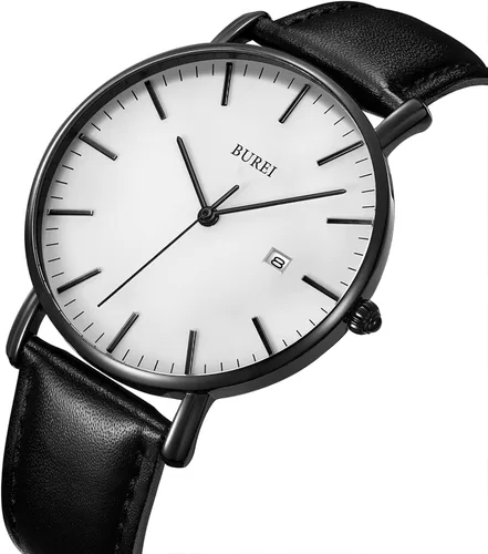 Vista 2 de BUREI - Reloj de pulsera analógico para hombre con fecha, extensible de malla de acero inoxidable