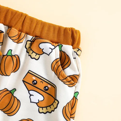 Vista 5 de Conjunto de sudadera de manga larga con estampado floral de calabaza y pantalones para bebé niña