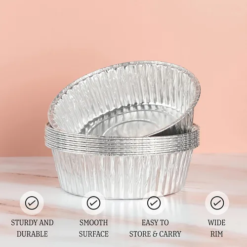 Vista 5 de PLASTICPRO Sartenes redondas desechables de aluminio de 10 pulgadas con papel de estaño, extra profundas aptas para congelador y horno - Para