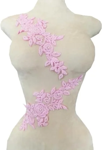 Vista 10 de PLune Apliques de encaje con cuentas, parches perfectos para vestidos de boda, accesorios de ropa, un par/bolsa, 5.5 x 12.9 pulgadas (azul)