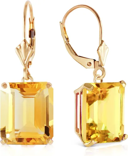 Vista 3 de Galaxy Gold GG Pendientes Leverback de Oro Amarillo de 14k con Citrino, Metal Gema, Citrino