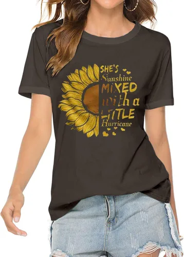 Vista 2 de Cicy Bell Women's Cute Sunflower Graphic T Shirts Letter Print Short Sleeve O Neck Summer Casual Cotton Tees Tops