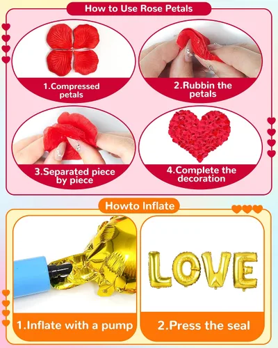 Vista 6 de Lutoys Kit de decoración de globos de San Valentín con globos "I Love You", globos de corazón con 1000 pétalos de rosa roja de seda para el día