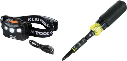 Vista 8 de Klein Tools 56048 Linterna frontal LED recargable de apagado automático, correa de tela ajustable y nivel de 935AB4V, torpedo magnético de 6
