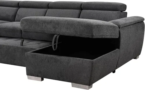 Vista 7 de Sofá modular moderno de 125 pulgadas en forma de U de 7 asientos con reposacabezas ajustable, sofá cama con diván de almacenamiento, sofá cama Dark