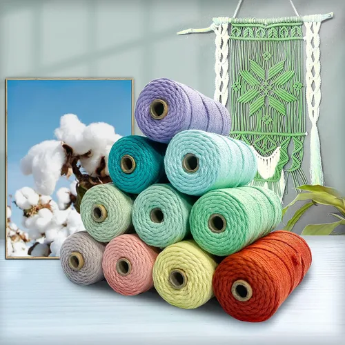 Vista 5 de Cordón de macramé de algodón natural grueso de 3mm x 109 yardas, cuerda de algodón trenzado de 4 hebras para macramé suave de color natural hecho a