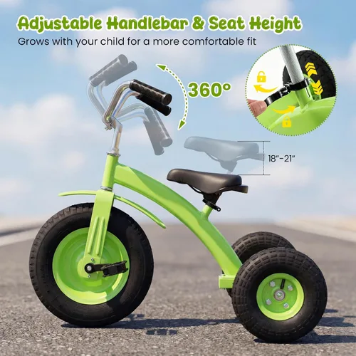 Vista 3 de BABY JOY Triciclo para niños, triciclo de rueda delantera de 15 pulgadas Verde