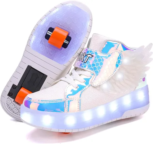 Vista 12 de HHSTS Zapatos para niños – Nuevos mejorados con ruedas zapatos de luz LED de colores patines rodantes brillantes zapatos de patinar regalos simples