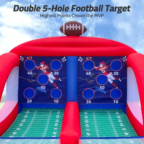 Vista 3 de Juego inflable de lanzamiento de fútbol de carnaval con 4 bolas y soplador, juego de tiro para eventos comerciales, carnavales, fiestas familiares