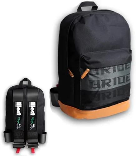 Vista 25 de W-POWER JDM Bride Racing Mochila de viaje para laptop con parte inferior marrón con correas de arnés ajustables (ASIMO-BK)