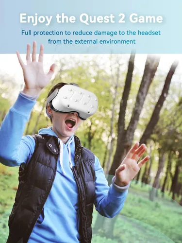 Vista 7 de CNBEYOUNG Carcasa de realidad virtual y cubierta de lente para Quest 2, cubierta protectora frontal que protege las cámaras y todos los puertos