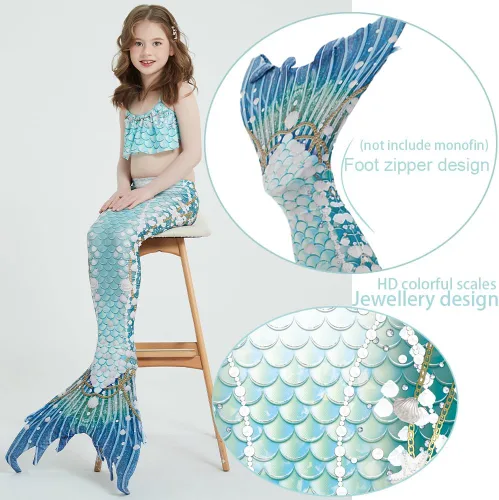 Vista 3 de JQGBBOX Conjunto de bikini con cola de sirena para natación, para niñas, niños y adultos, traje de baño familiar