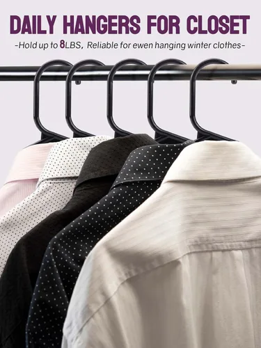 Vista 9 de Perchas de plástico negras fabricadas en Estados Unidos, paquete de 100 perchas para ropa con ranuras para los hombros, ahorro de espacio