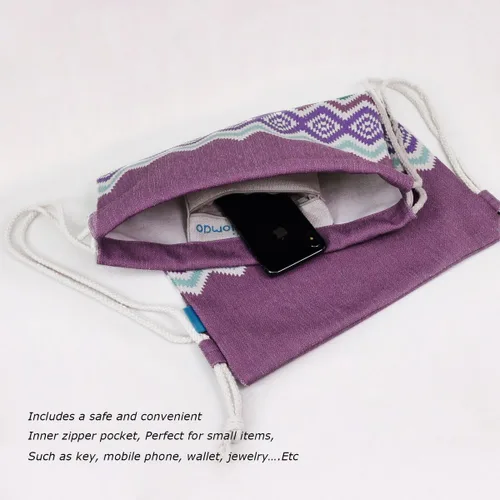 Vista 3 de Mochila con cordón Miomao estilo bohemia cadena bolsa lona playa deporte Daypack