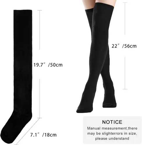 Vista 7 de DRESHOW 3 pares de calcetines altos hasta el muslo a rayas por encima de la rodilla, medias finas largas hasta la rodilla, calentador de pierna alta
