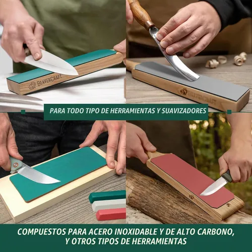 Vista 3 de Kit de Compuesto de Estropajo BeaverCraft para Estropa de Cuero - Compuesto de Pulido para Afilado de Cuchillos - Compuestos de Pulido Rojo, Blanco