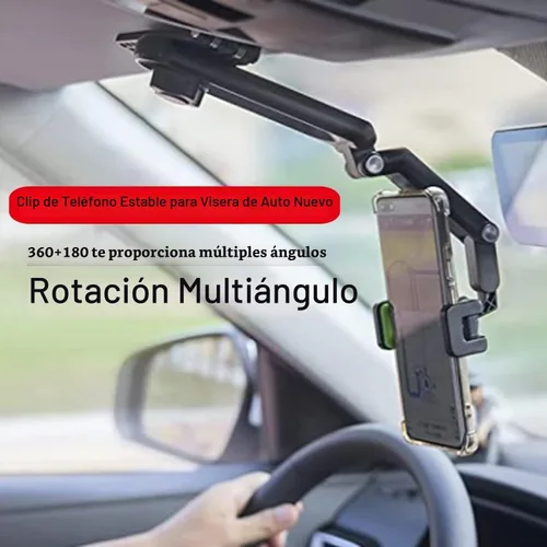 Vista 2 de Soporte giratorio y retráctil para teléfono para automóvil, multifunción con rotación de 1080°, soporte universal para teléfono celular, clip