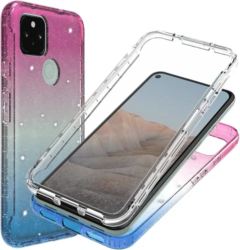 Vista 5 de Diseñada para Pixel 5A 5G Sparkle Case Google 5A 5G Glitter Case Protector de pantalla integrado de cuerpo completo, cubierta delgada de cuerpo