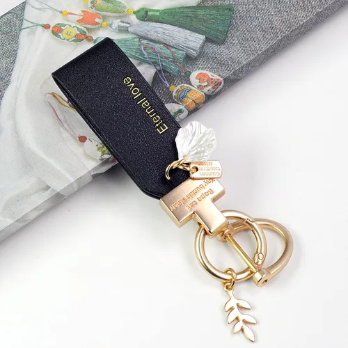 Vista 2 de bowknot Seashell & Golden Leaves anillo llavero