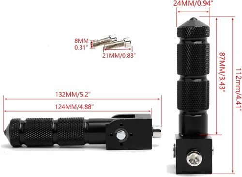 Vista 5 de Minho Negro CNC Reposapiés Plegables para Motocicleta y Bicicleta, Clavijas M8, Apoyapiés Trasero para Mini Bicicleta, Partes para Honda Grom