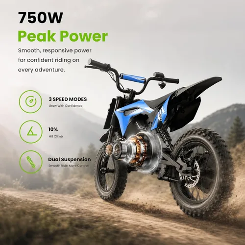Vista 3 de isinwheel Bicicleta de cross eléctrica A14 de 36 V, 500 W, para niños de 5 Azul oscuro (500W)