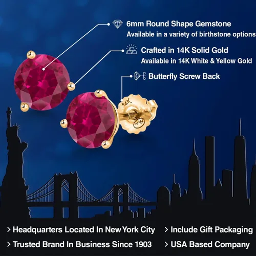 Vista 2 de Gem Stone King Aretes de Martini de oro amarillo de 14 quilates Aretes de tuerca de 3 puntas para mujeres y hombres Redondos de 0.236 pulgadas