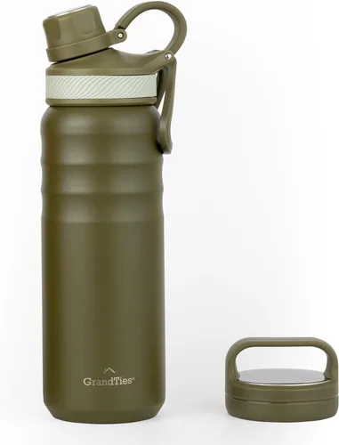 Vista 25 de GrandTies Botellas de agua deportivas de acero inoxidable con 2 tapas – Boca ancha aislada al vacío reutilizable a prueba de fugas sin BPA, Cantín