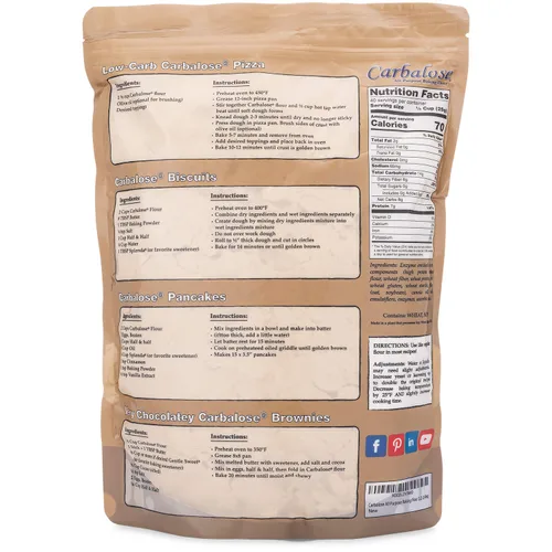 Vista 2 de Harina baja en carbohidratos, bolsa resellable de 2.2 libras, 90% menos carbohidratos netos, a base de trigo para pan, corteza de pizza, galletas