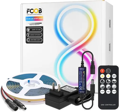 Vista 9 de COB - Tira de luz LED de 12 V, 4000 K, tiras de mazorca blanca natural con control remoto/aplicación, controlador Bluetooth, 16.4 pies, CRI 90+