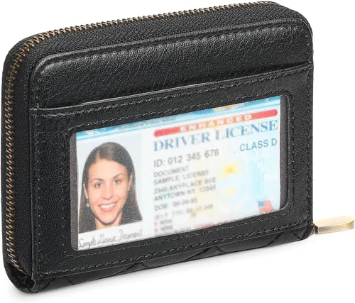 Vista 9 de FALAN MULE Cartera de Cuero para Tarjetas de Crédito con Bloqueo RFID Pequeña para Mujeres con Muñequera, Azul claro, Vintage