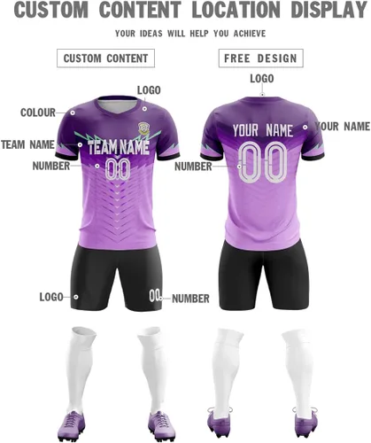 Vista 3 de Camiseta de fútbol personalizada para hombres, mujeres y niños, número de nombre personalizado, camisetas deportivas y pantalones cortos añaden