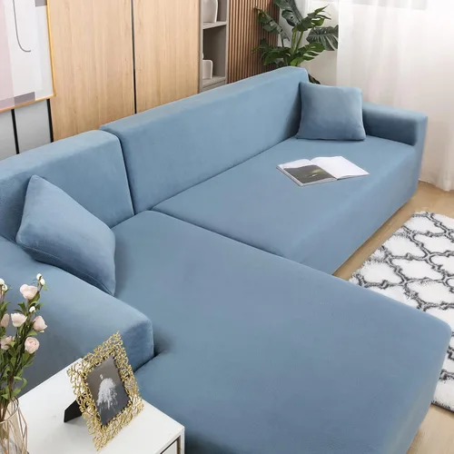 Vista 7 de Fundas de sofá modulares en forma de L, 2 fundas de terciopelo grueso antideslizantes para sillón de 3 + 3 plazas, protector de muebles para sala