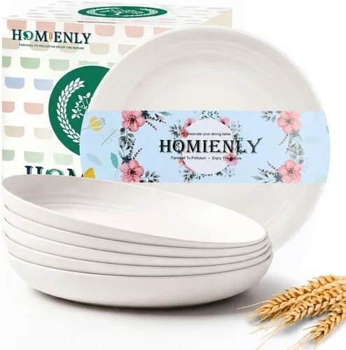 Vista 16 de Homienly Juego de 6 platos pequeños de postre de 8 pulgadas, platos profundos de paja de trigo irrompibles para fiestas, campamento, microondas
