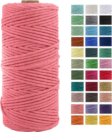 Vista 19 de Cordón de macramé de algodón natural grueso de 3mm x 109 yardas, cuerda de algodón trenzado de 4 hebras para macramé suave de color natural hecho a