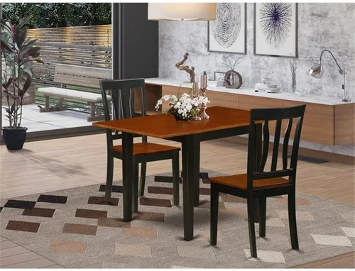 Vista 2 de East West Furniture NDAN3-BCH-W - Juego de mesa de comedor moderno de 3 piezas que contiene una mesa rectangular de madera con gotas y 2 sillas